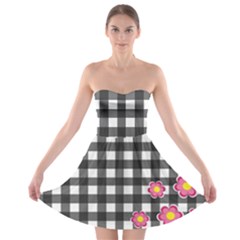 Floral Plaid Pattern Strapless Bra Top Dress by Valentinaart