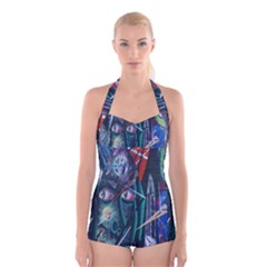 Graffiti Art Urban Design Paint Boyleg Halter Swimsuit  by Nexatart