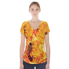 Honey Bee Takes Nectar Short Sleeve Front Detail Top by Nexatart