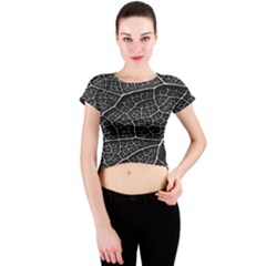 Leaf Pattern  B&w Crew Neck Crop Top by Nexatart