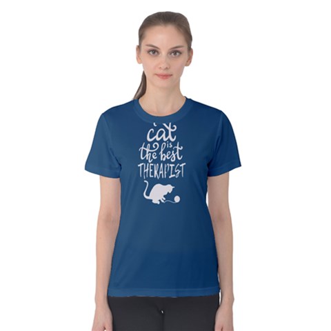 Blue Cat Is The Best Therapist Women s Cotton Tee by FunnySaying