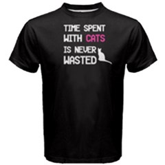 Black Time Spent With Cats Is Never Wasted  Men s Cotton Tee by FunnySaying