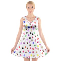 Paw Prints Background V-neck Sleeveless Skater Dress by Amaryn4rt