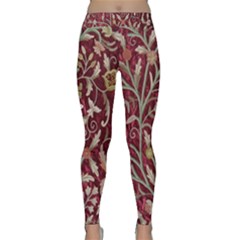 Crewel Fabric Tree Of Life Maroon Classic Yoga Leggings by Amaryn4rt