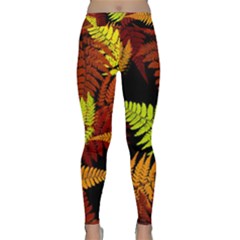 3d Red Abstract Fern Leaf Pattern Classic Yoga Leggings by Amaryn4rt