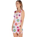 Colorful Floral Flowers Pattern Sleeveless Bodycon Dress View2