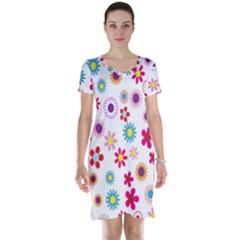 Colorful Floral Flowers Pattern Short Sleeve Nightdress by Simbadda