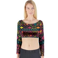 Traditional Art Ethnic Pattern Long Sleeve Crop Top by Simbadda