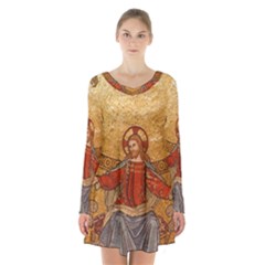 Gold Jesus Long Sleeve Velvet V-neck Dress by boho