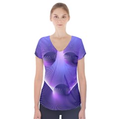 Abstract Fractal 3d Purple Artistic Pattern Line Short Sleeve Front Detail Top by Simbadda