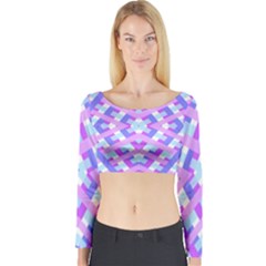 Geometric Gingham Merged Retro Pattern Long Sleeve Crop Top by Simbadda