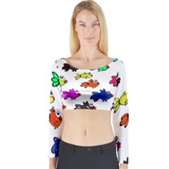 Fishes Marine Life Swimming Water Long Sleeve Crop Top by Simbadda