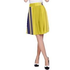 Yellow Blue Background Stripes A-line Skirt by Simbadda