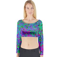 Green Purple Pink Background Long Sleeve Crop Top by Simbadda