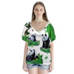 Cute Panda Cartoon Flutter Sleeve Top by Simbadda