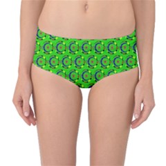 Green Abstract Art Circles Swirls Stars Mid-waist Bikini Bottoms by Simbadda