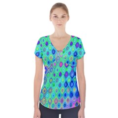 Background Texture Pattern Colorful Short Sleeve Front Detail Top by Simbadda