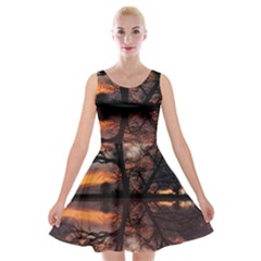 Aurora Sunset Sun Landscape Velvet Skater Dress by Simbadda