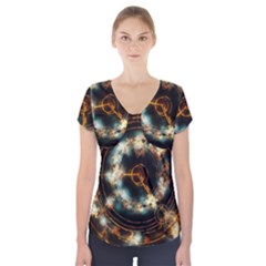 Science Fiction Energy Background Short Sleeve Front Detail Top by Simbadda