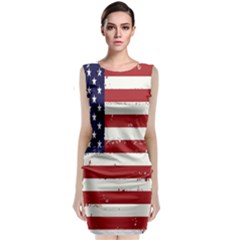 Flag United States United States Of America Stripes Red White Classic Sleeveless Midi Dress by Simbadda