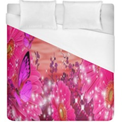 Flowers Neon Stars Glow Pink Sakura Gerberas Sparkle Shine Daisies Bright Gerbera Butterflies Sunris Duvet Cover (king Size) by Simbadda