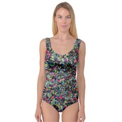 Neon Floral Print Silver Spandex Princess Tank Leotard  by Simbadda