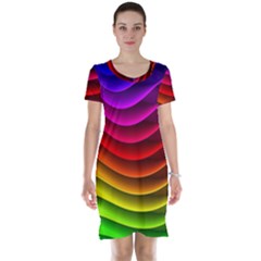 Spectrum Rainbow Background Surface Stripes Texture Waves Short Sleeve Nightdress by Simbadda