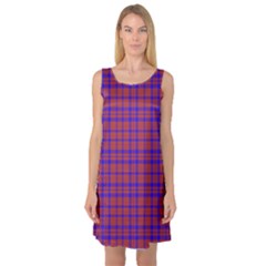 Pattern Plaid Geometric Red Blue Sleeveless Satin Nightdress by Simbadda