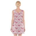 Cute Pink Flowers And Butterflies pattern  V-Neck Sleeveless Skater Dress View2