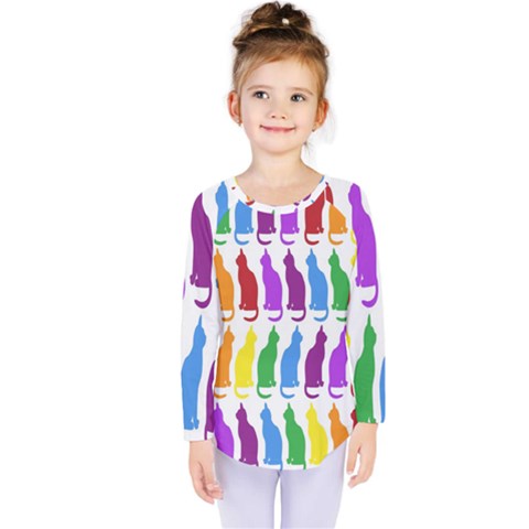 Rainbow Colorful Cats Wallpaper Pattern Kids  Long Sleeve Tee by Simbadda