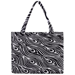 Digitally Created Peacock Feather Pattern In Black And White Mini Tote Bag by Simbadda