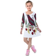 Bird On Branch Illustration Kids  Long Sleeve Velvet Dress by Amaryn4rt