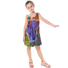 Abstract Elephant With Butterfly Ears Colorful Galaxy Kids  Sleeveless Dress by EDDArt