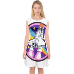 Badge Patch Pink Rainbow Rocket Capsleeve Midi Dress by Amaryn4rt