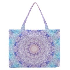 India Mehndi Style Mandala   Cyan Lilac Medium Zipper Tote Bag by EDDArt