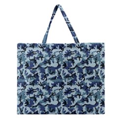 Navy Camouflage Zipper Large Tote Bag by sifis