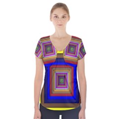 Square Abstract Geometric Art Short Sleeve Front Detail Top by Amaryn4rt