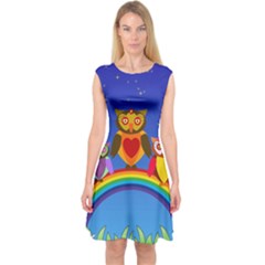 Owls Rainbow Animals Birds Nature Capsleeve Midi Dress by Amaryn4rt