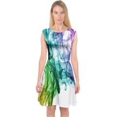 Colour Smoke Rainbow Color Design Capsleeve Midi Dress by Amaryn4rt