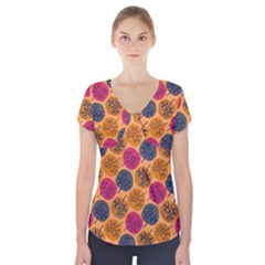 Colorful Trees Background Pattern Short Sleeve Front Detail Top by Simbadda