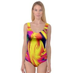 Stormy Yellow Wave Abstract Paintwork Princess Tank Leotard  by Simbadda