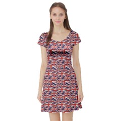 Red Pattern Of British Flag Short Sleeve Skater Dress by CoolDesigns