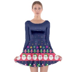 Navy Christmas Long Sleeve Skater Dress by CoolDesigns