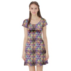 Purple Owls Pattern Short Sleeve Skater Dress by CoolDesigns