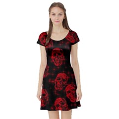 Sparkling Glitter Skulls Red Short Sleeve Skater Dress by ImpressiveMoments