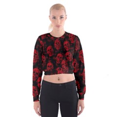 Sparkling Glitter Skulls Red Women s Cropped Sweatshirt by ImpressiveMoments