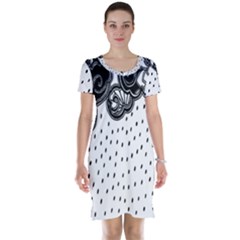 Batik Rain Black Flower Spot Short Sleeve Nightdress by Mariart