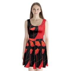 Flower Floral Red Black Sakura Line Split Back Mini Dress  by Mariart