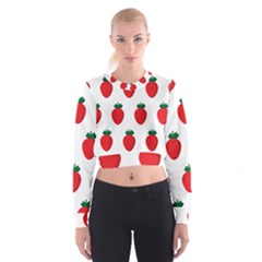 Fruit Strawberries Red Green Women s Cropped Sweatshirt by Mariart