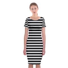 Horizontal Stripes Black Classic Short Sleeve Midi Dress by Mariart